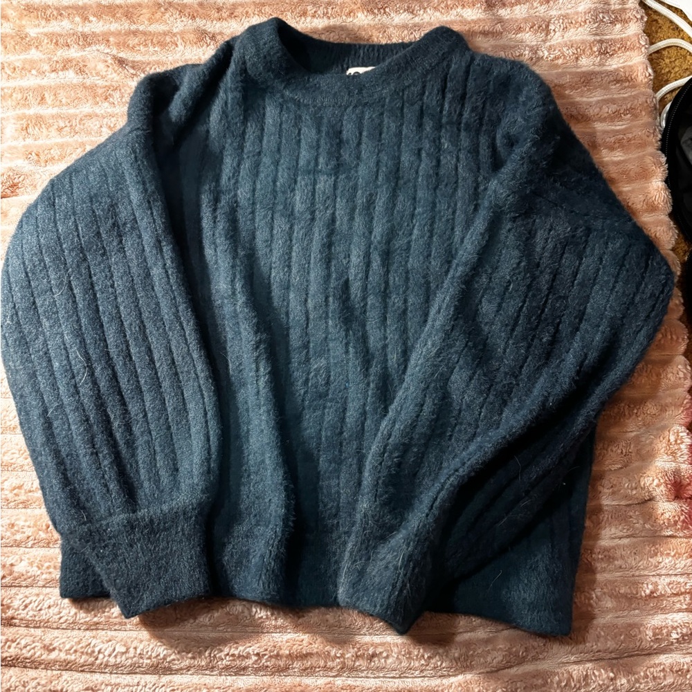 SO Blue/green Crew Neck Sweater with Ribbed Pattern